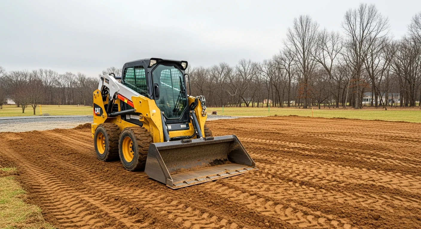 Skid loader equipment performing site work on a property