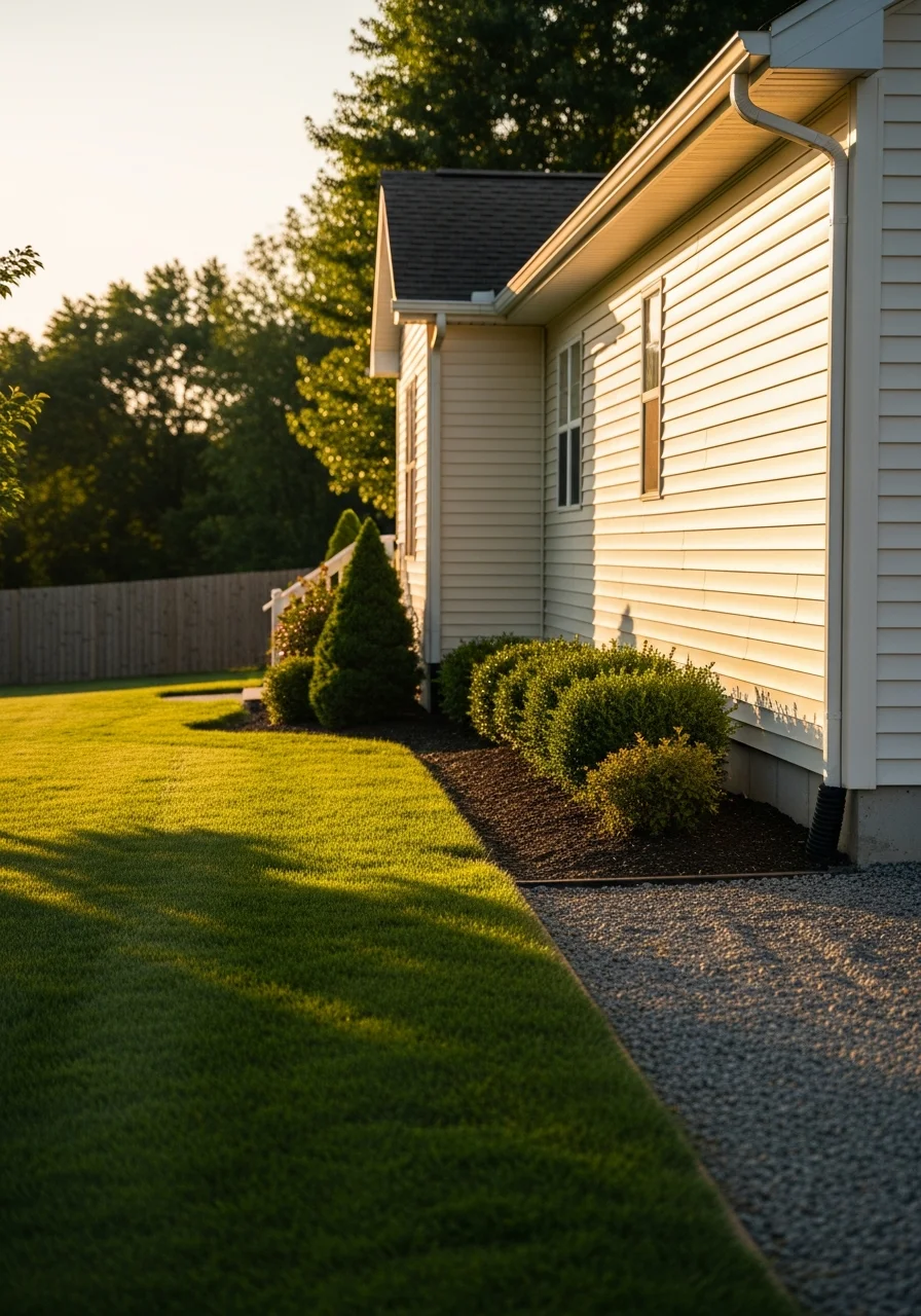 Close-up of a well-maintained Adams County home exterior with traditional siding and landscaping.