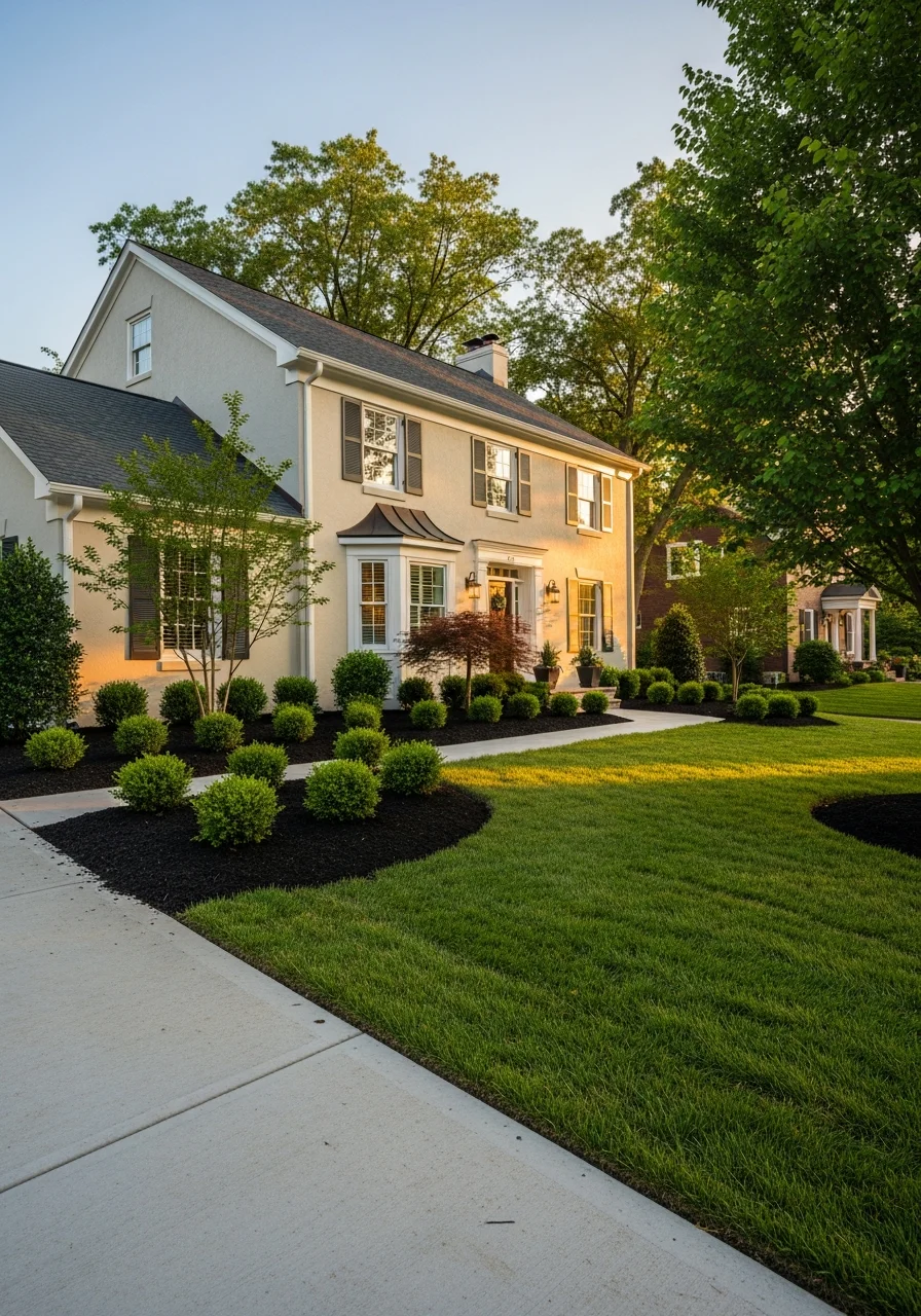 Portrait-style image of a Frederick County home with updated exterior and professional landscaping.